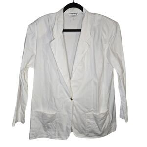 Cathy Daniels Large White 100% Cotton Notch Lapel Gold Button Blazer [0318]